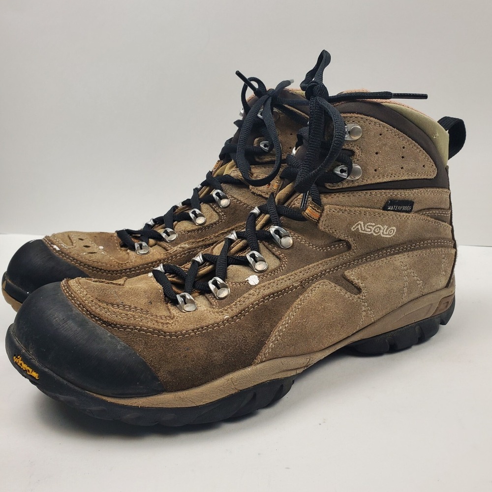 Asolo Hiking Boots Mens 9.5‎ Brown Nubuck Leather Vibram Sole Waterproof Camping